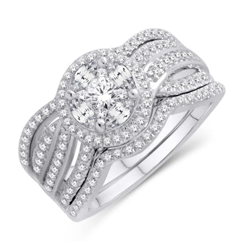 14K White Gold 1.00 Carat Round Designer Bridal Ring-0525403-WG