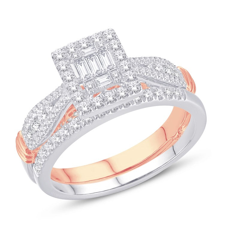 14K Two-Tone (White and Rose) Gold 0.75 Carat Square Bridal Ring-0526174-WR