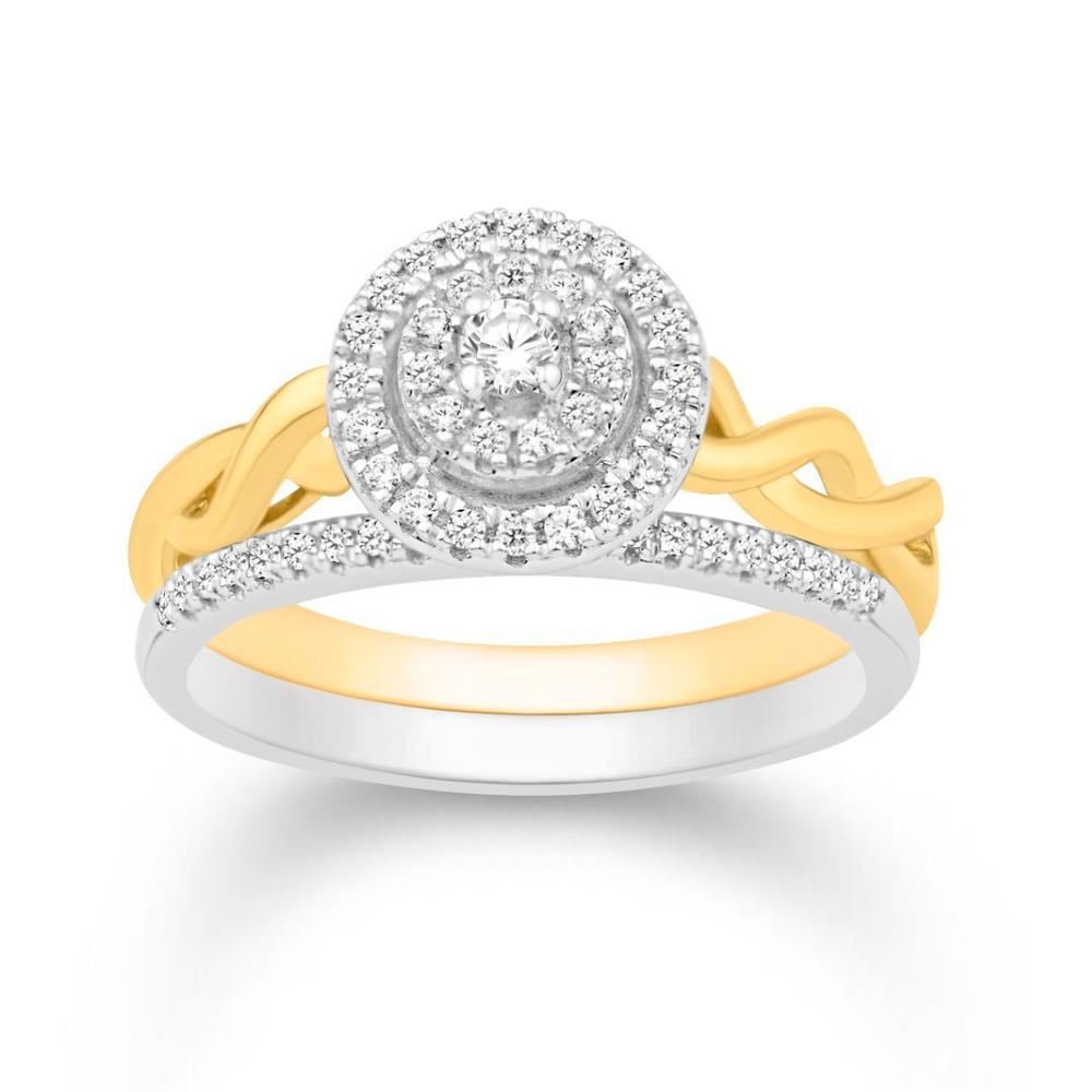 14K Yellow Gold 0.31 Carat (0.16 CTR) Round Bridal Ring-0532618-YG
