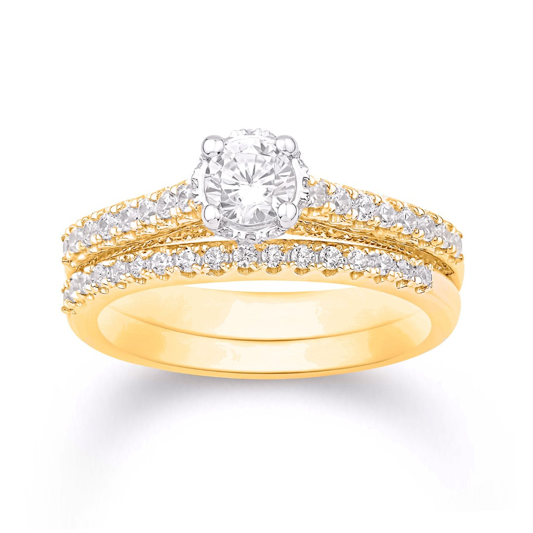 14K Yellow Gold 1.00 Carat (0.50 CTR) Certified Round Uno Bridal Ring-0532651-YG