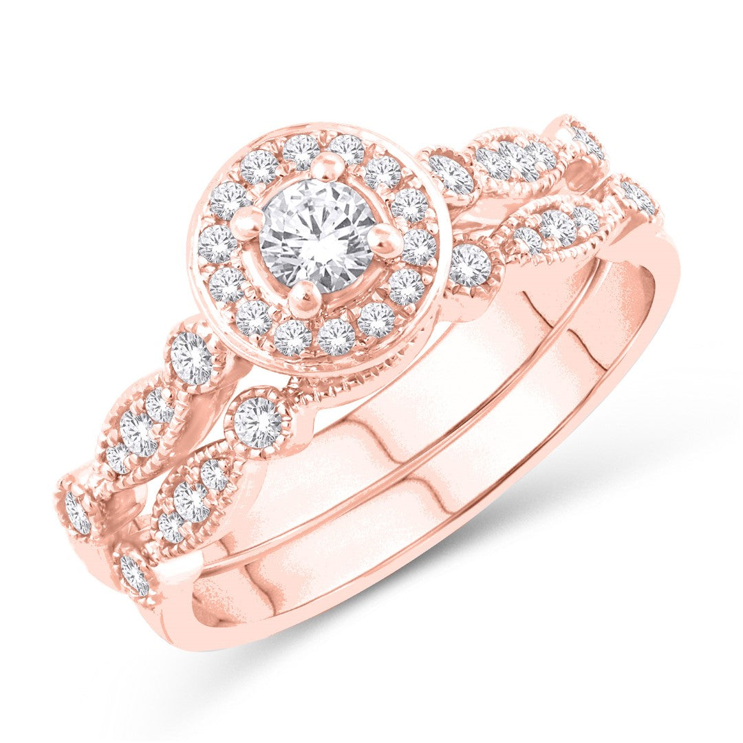 14K All Rose Gold 0.50 Carat Certified Round Bridal Ring-0532872-ALR