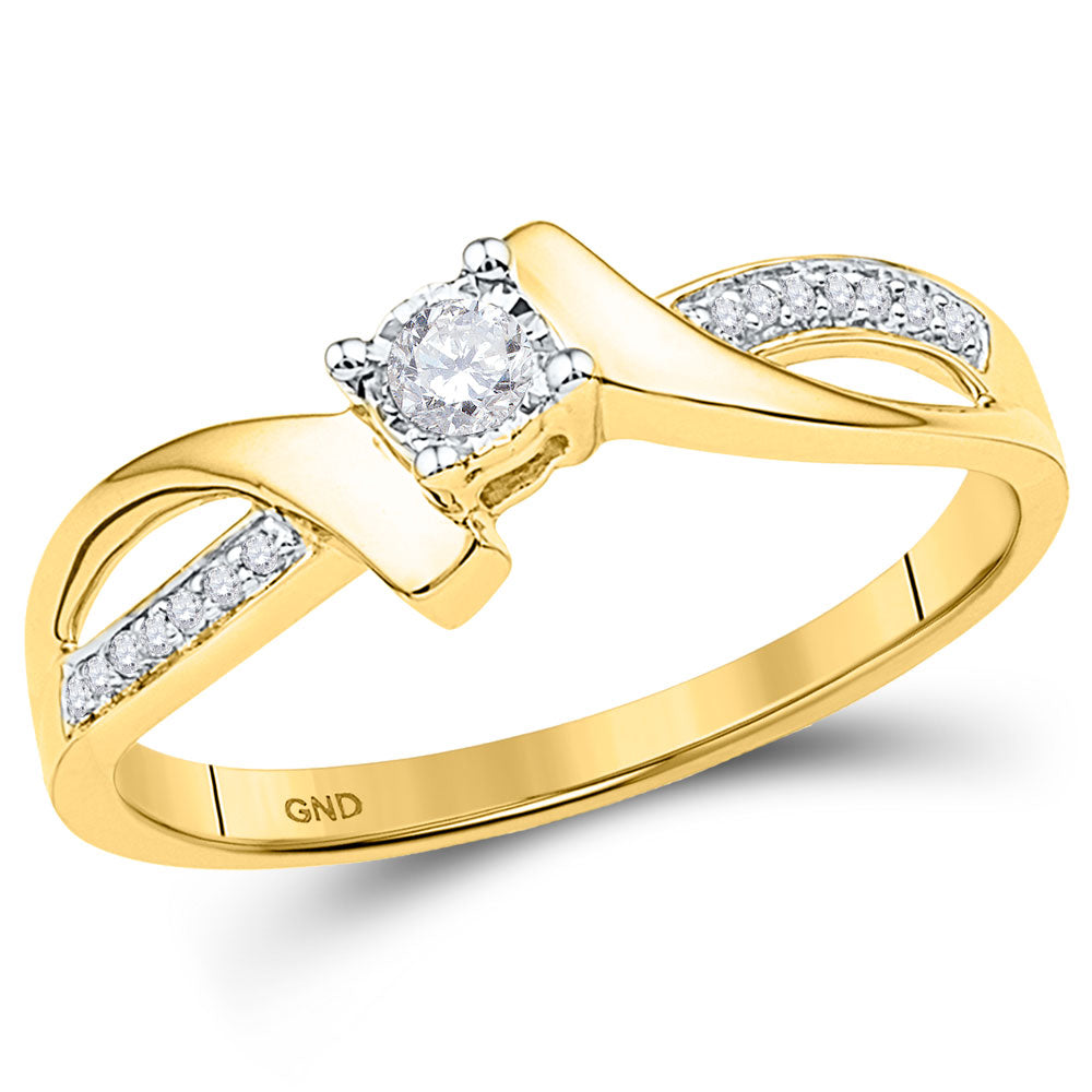 10KT YELLOW GOLD WOMENS ROUND DIAMOND SOLITAIRE PROMISE RING 1/10 CTTW
