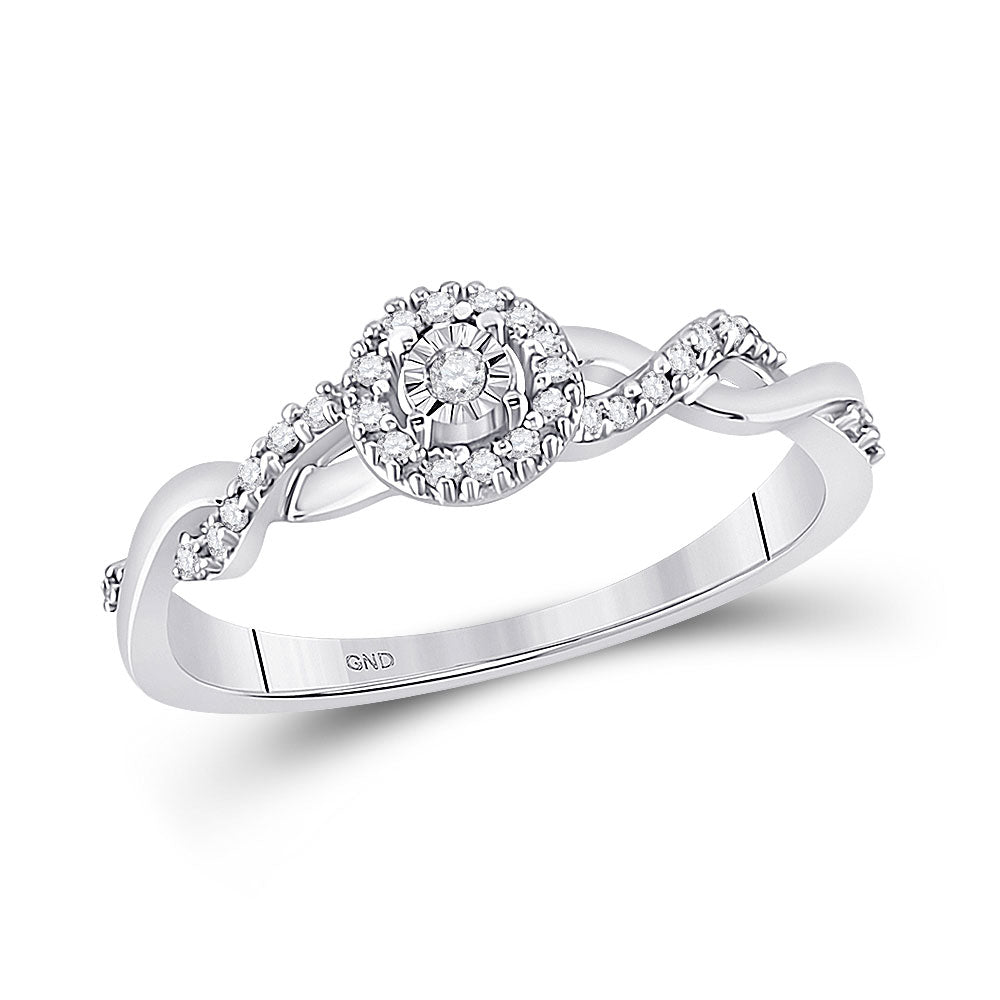 10KT WHITE GOLD WOMENS ROUND DIAMOND SOLITAIRE TWIST WOVEN PROMISE RING 1/6 CTTW