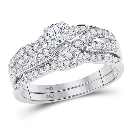 10KT TWO-TONE GOLD ROUND DIAMOND BRIDAL WEDDING RING BAND SET 1/2 CTTW