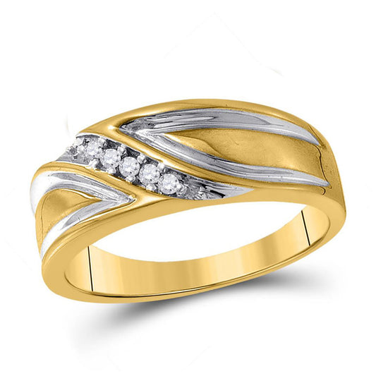 10KT YELLOW GOLD MENS ROUND DIAMOND WEDDING DIAGONAL BAND RING 1/10 CTTW