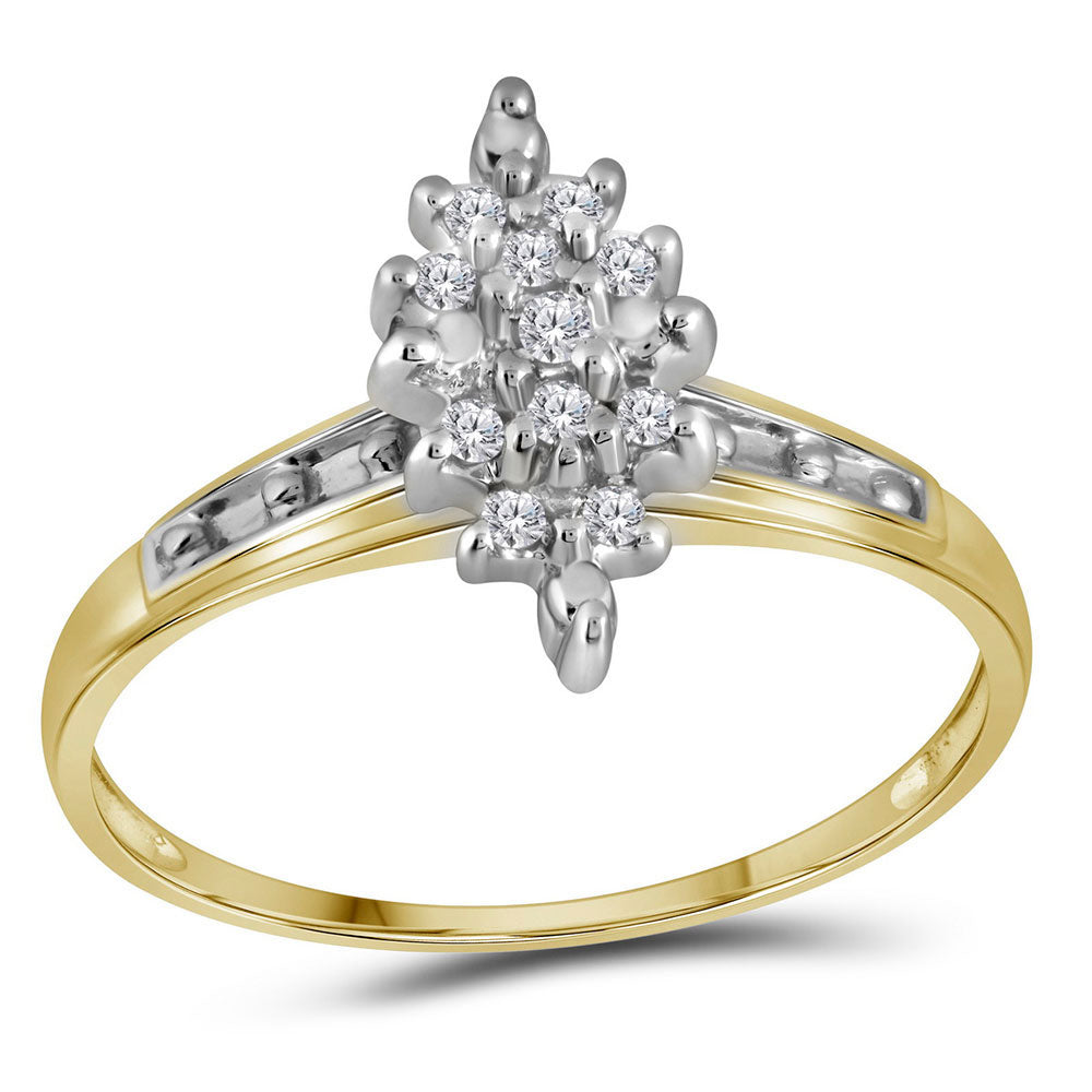 10KT YELLOW GOLD WOMENS ROUND DIAMOND MARQUISE-SHAPE CLUSTER RING 1/10 CTTW