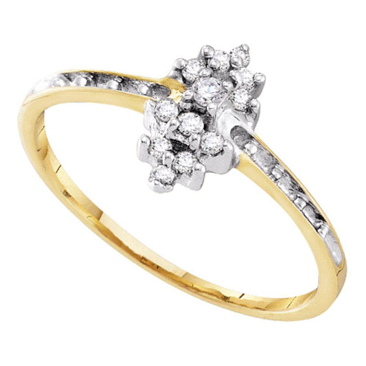 10KT YELLOW GOLD WOMENS ROUND PRONG-SET DIAMOND SMALL CLUSTER RING 1/8 CTTW