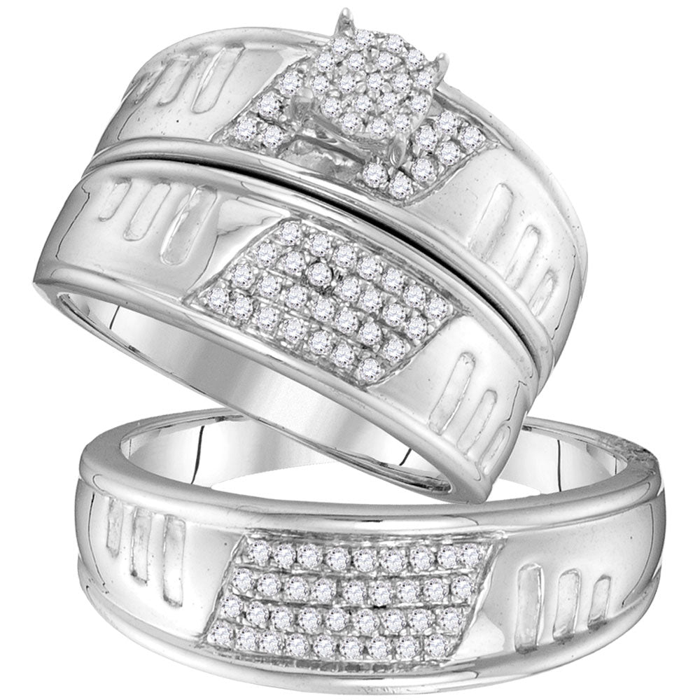 10KT WHITE GOLD HIS HERS ROUND DIAMOND CLUSTER MATCHING WEDDING SET 3/8 CTTW