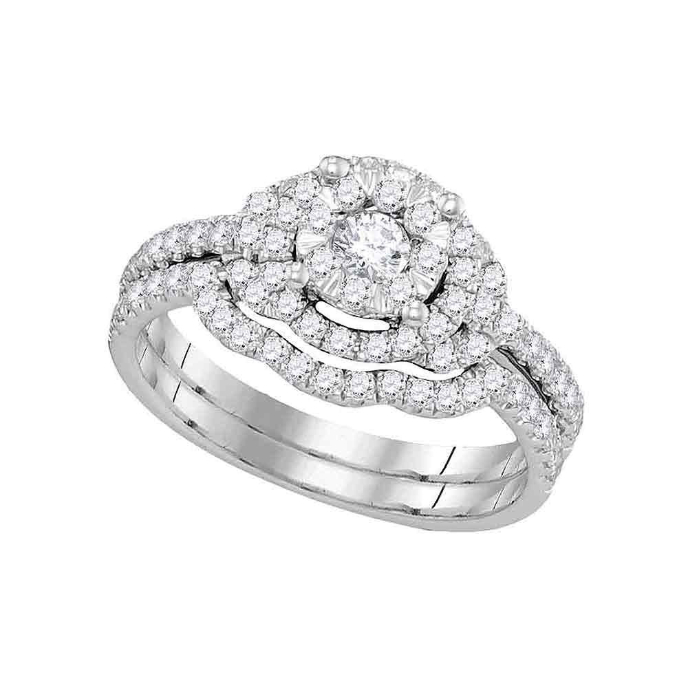 14KT WHITE GOLD ROUND DIAMOND BRIDAL WEDDING RING BAND SET 7/8 CTTW