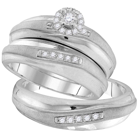 10KT WHITE GOLD HIS HERS ROUND DIAMOND CLUSTER MATCHING WEDDING SET 3/8 CTTW