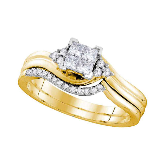 10K YELLOW GOLD PRINCESS DIAMOND BRIDAL WEDDING RING BAND SET 1/3 CTTW