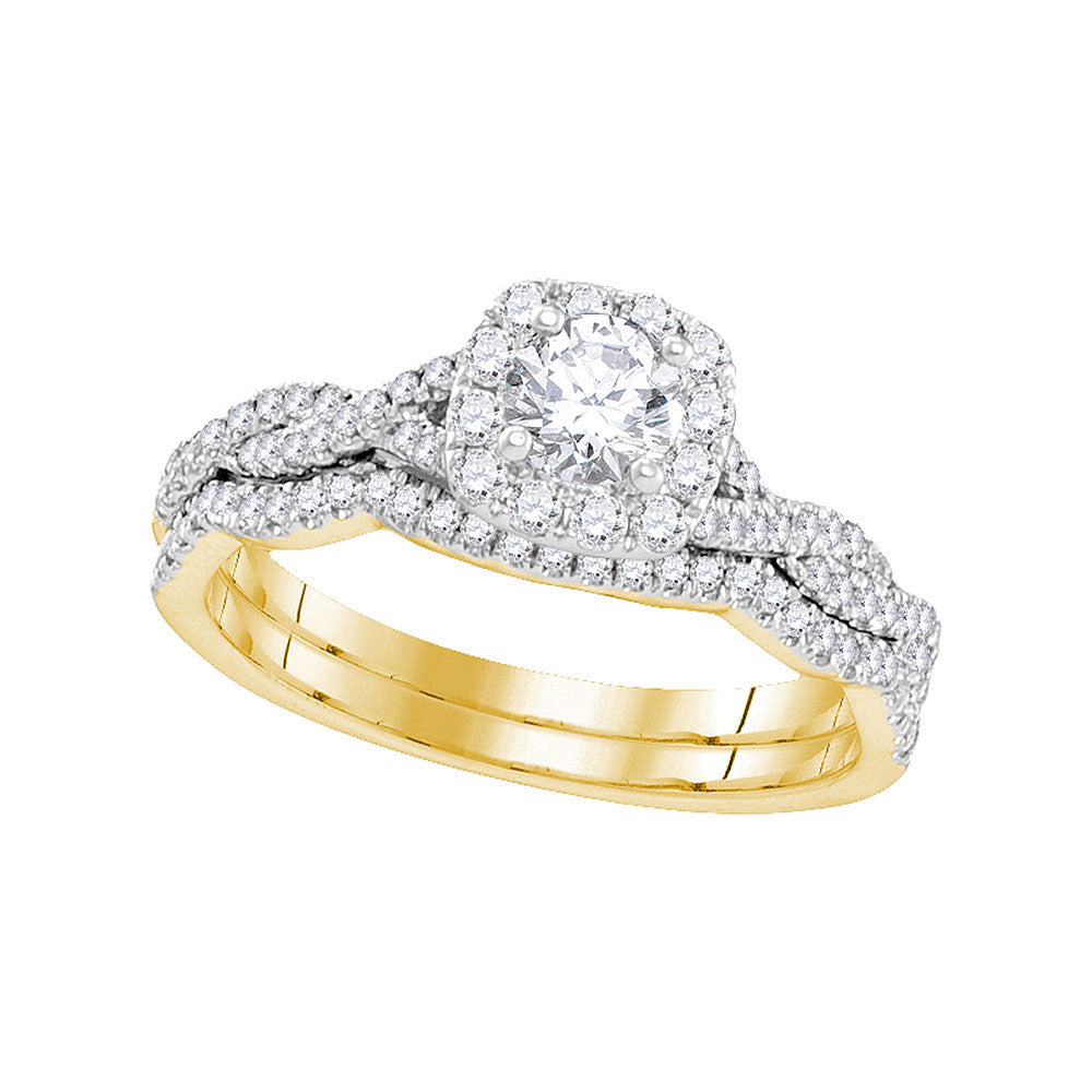 14KT YELLOW GOLD ROUND DIAMOND TWIST BRIDAL WEDDING RING BAND SET 5/8 CTTW