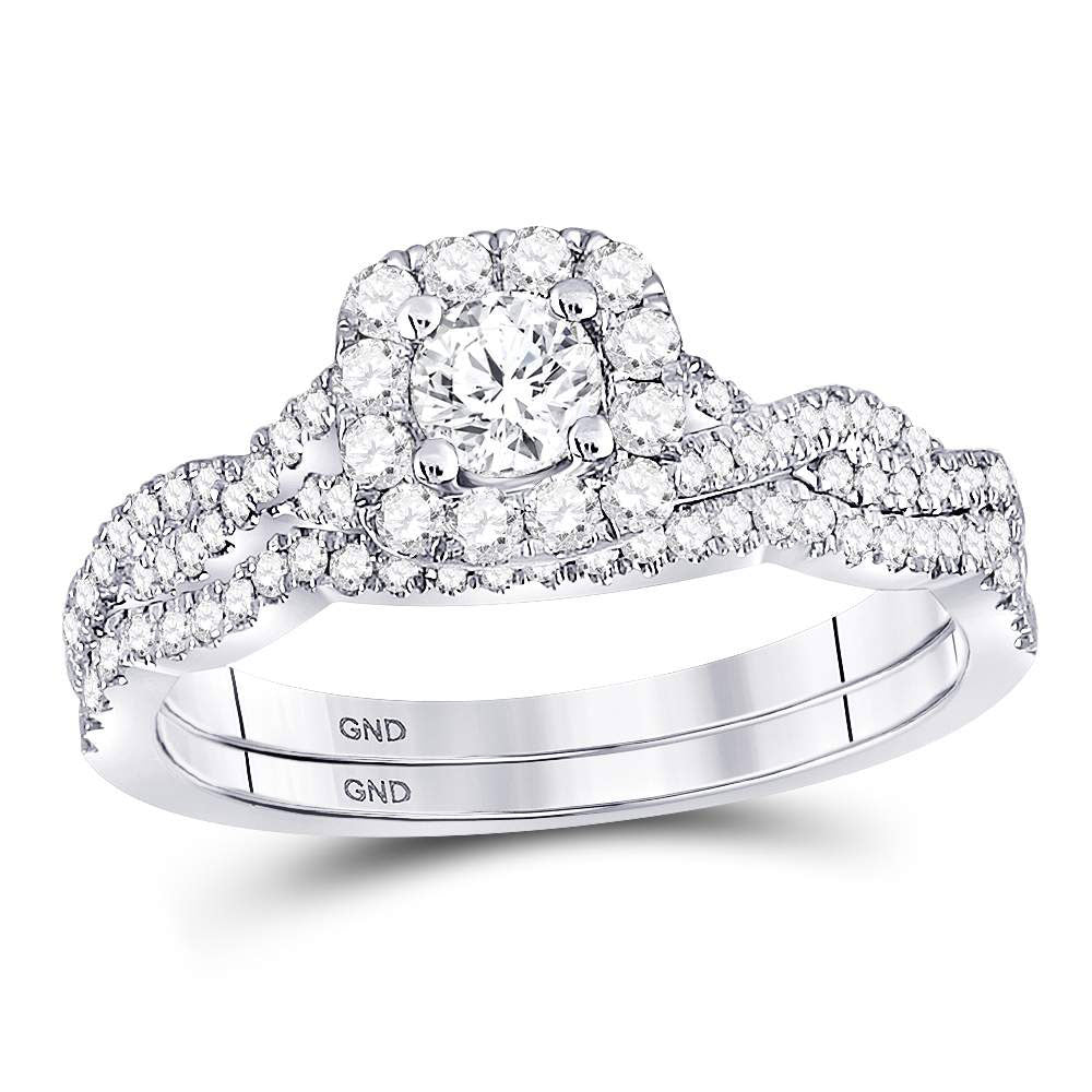 14KT WHITE GOLD ROUND DIAMOND TWIST BRIDAL WEDDING RING BAND SET 5/8 CTTW