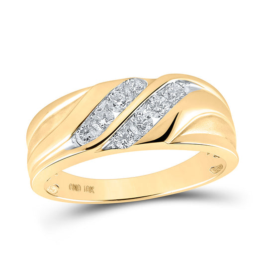 10KT YELLOW GOLD MENS ROUND DIAMOND WEDDING BAND RING 1/2 CTTW