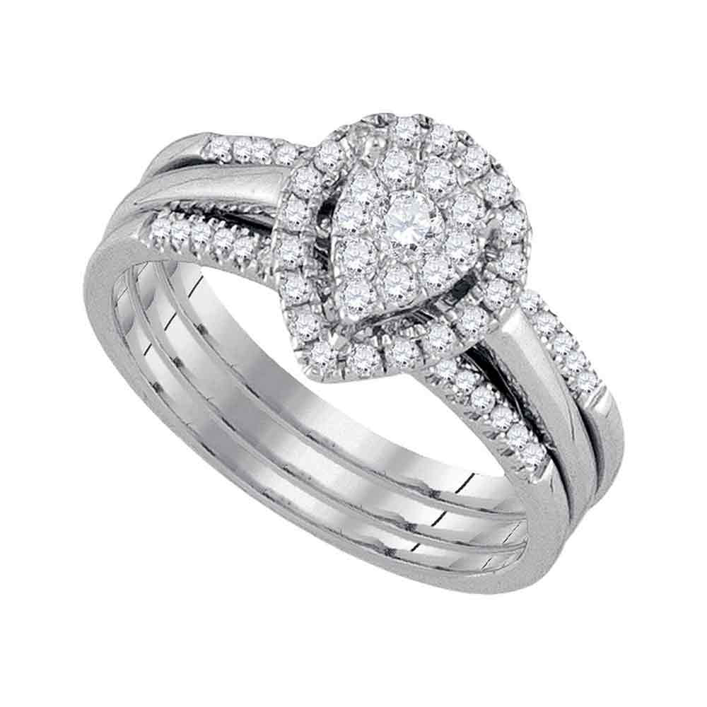 10KT WHITE GOLD ROUND DIAMOND 3-PIECE BRIDAL WEDDING RING BAND SET 1/2 CTTW