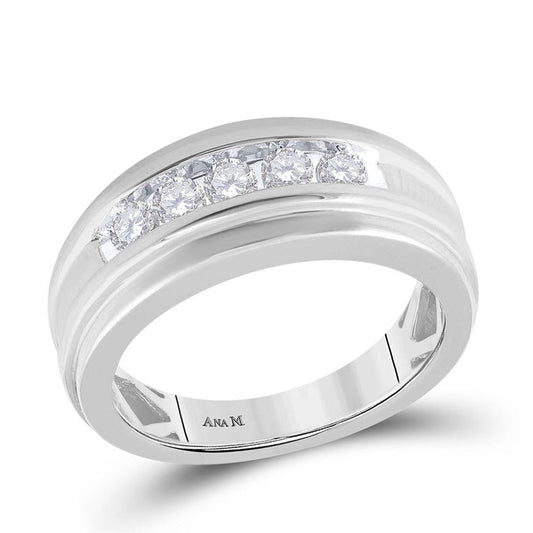14K WHITE GOLD ROUND CHANNEL-SET DIAMOND MENS WEDDING BAND 1/2 CTTW