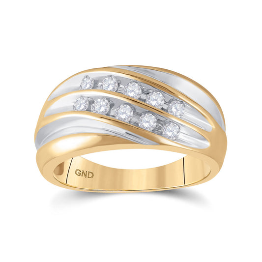 10KT YELLOW GOLD MENS ROUND DIAMOND WEDDING BAND RING 1/2 CTTW