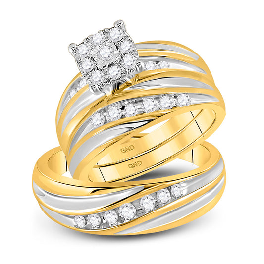 14KT YELLOW GOLD HIS HERS ROUND DIAMOND CLUSTER MATCHING WEDDING SET 5/8 CTTW