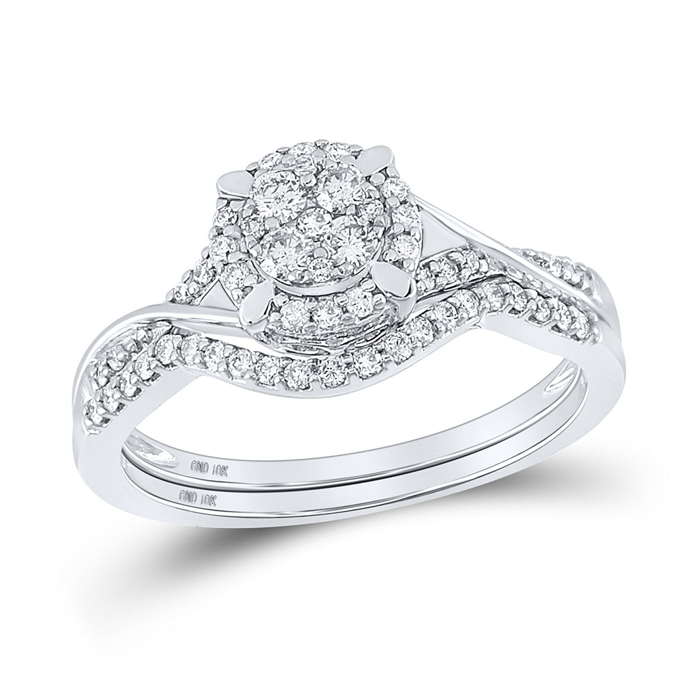 10KT WHITE GOLD ROUND DIAMOND BRIDAL WEDDING RING BAND SET 3/8 CTTW