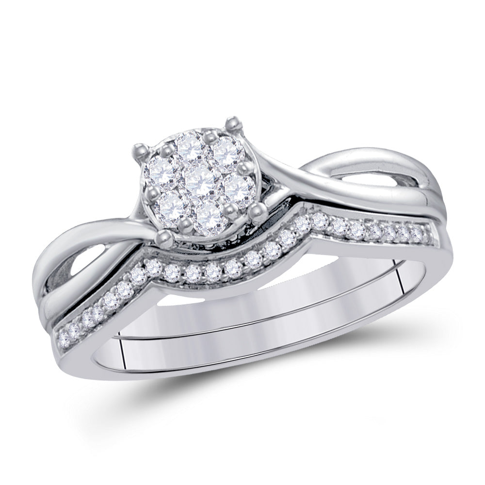10KT WHITE GOLD ROUND DIAMOND TWIST BRIDAL WEDDING RING BAND SET 1/3 CTTW