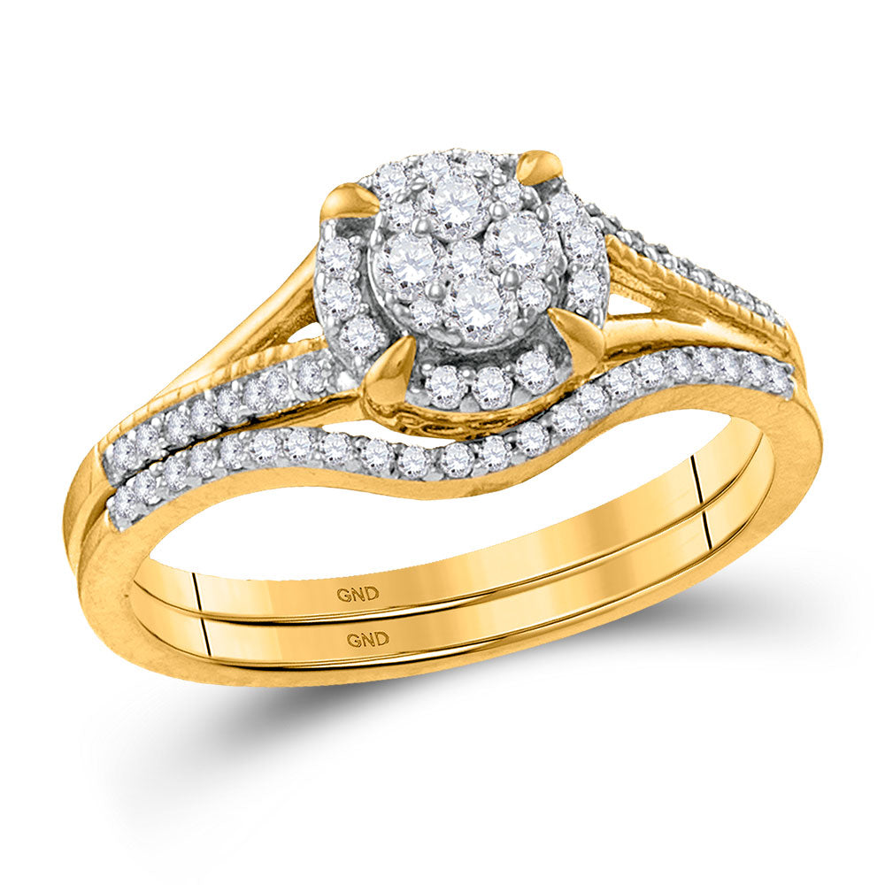 10KT YELLOW GOLD ROUND DIAMOND BRIDAL WEDDING RING BAND SET 3/8 CTTW