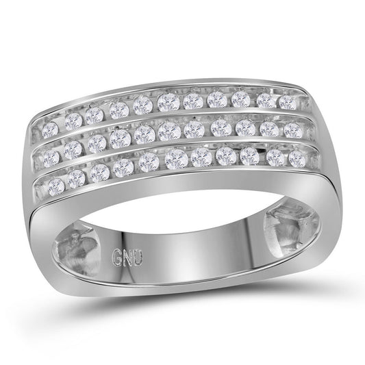 10KT WHITE GOLD MENS ROUND DIAMOND TRIPLE ROW WEDDING ANNIVERSARY BAND RING 1/2 CTTW