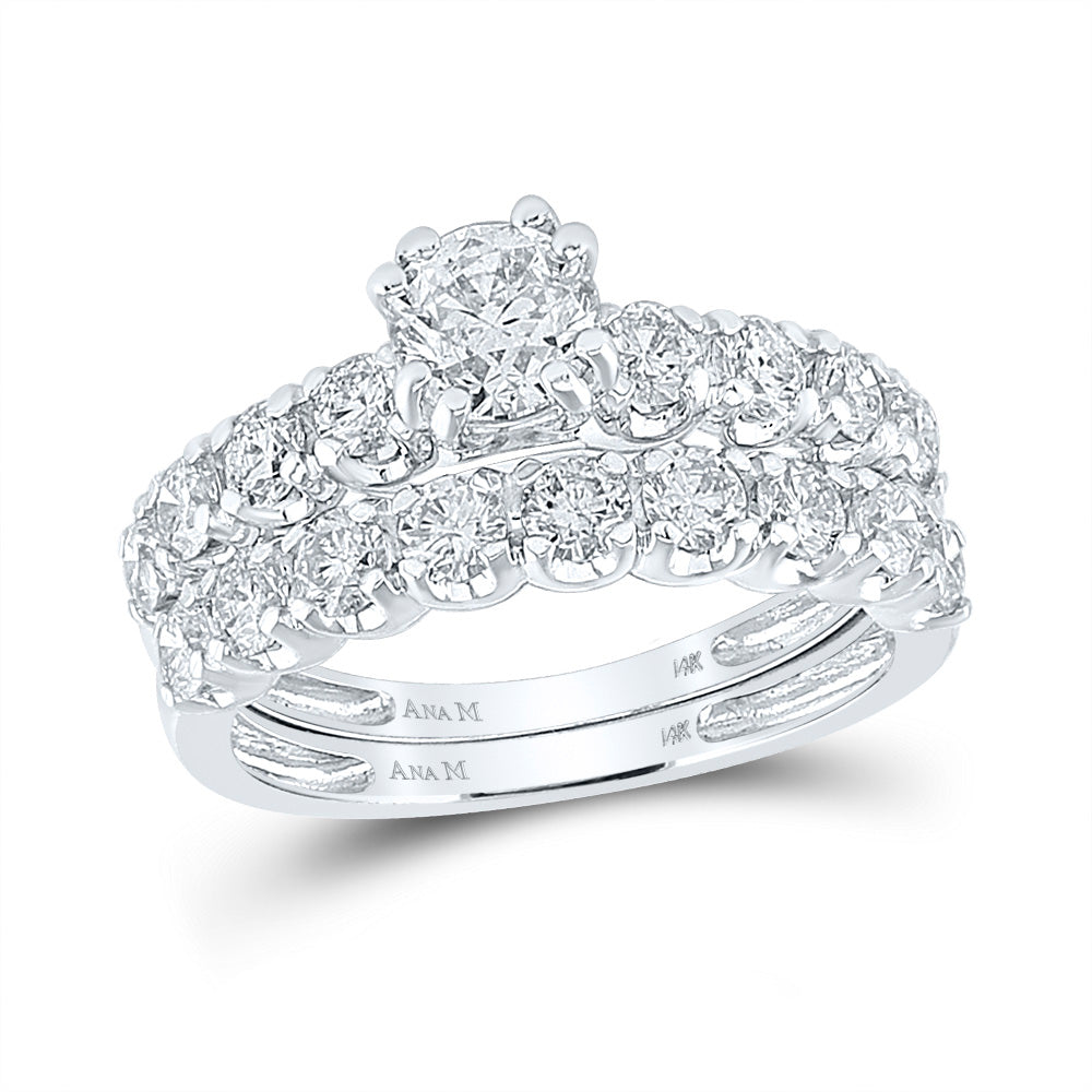 14KT WHITE GOLD ROUND DIAMOND BRIDAL WEDDING RING BAND SET 2-1/5 CTTW