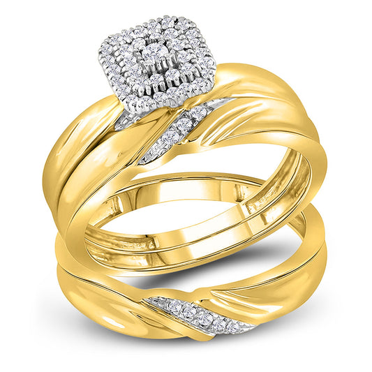 10KT YELLOW GOLD HIS HERS ROUND DIAMOND CLUSTER MATCHING WEDDING SET 1/5 CTTW