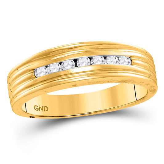 10KT YELLOW GOLD MENS ROUND DIAMOND WEDDING BAND RING 1/4 CTTW