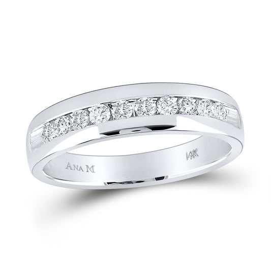 14KT WHITE GOLD MENS ROUND DIAMOND WEDDING SINGLE ROW BAND RING 1/2 CTTW