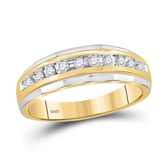 10KT TWO-TONE GOLD MENS ROUND DIAMOND WEDDING BAND RING 1/4 CTTW
