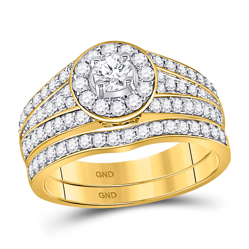 14KT YELLOW GOLD DIAMOND EGL ROUND BRIDAL WEDDING RING BAND SET 1 CTTW