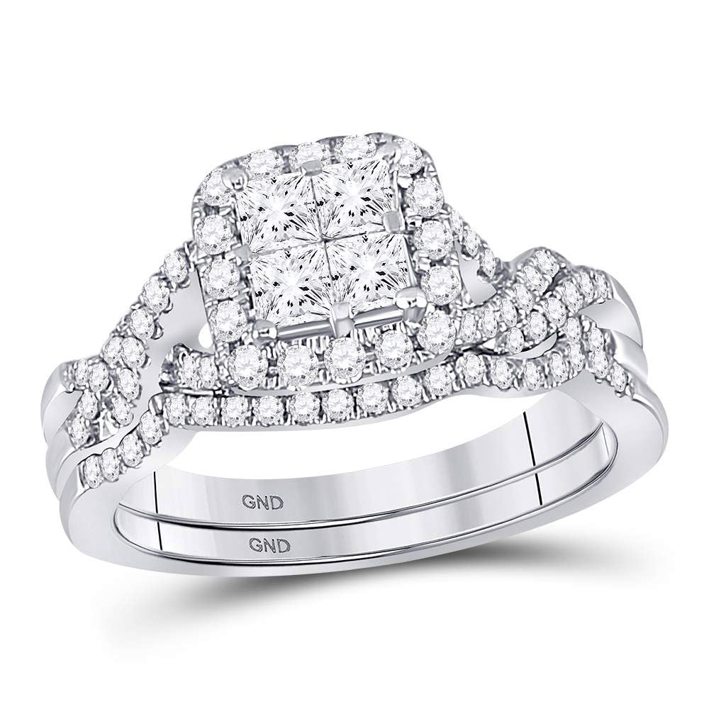 10KT WHITE GOLD PRINCESS DIAMOND BRIDAL WEDDING RING BAND SET 1 CTTW