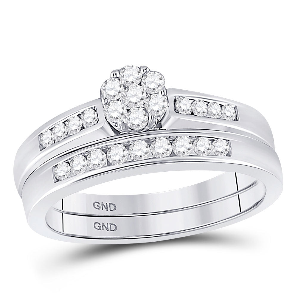 10KT WHITE GOLD ROUND DIAMOND BRIDAL WEDDING RING BAND SET 1/2 CTTW