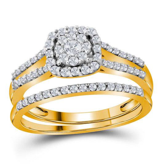 10KT YELLOW GOLD ROUND DIAMOND SPLIT-SHANK BRIDAL WEDDING RING BAND SET 1/2 CTTW