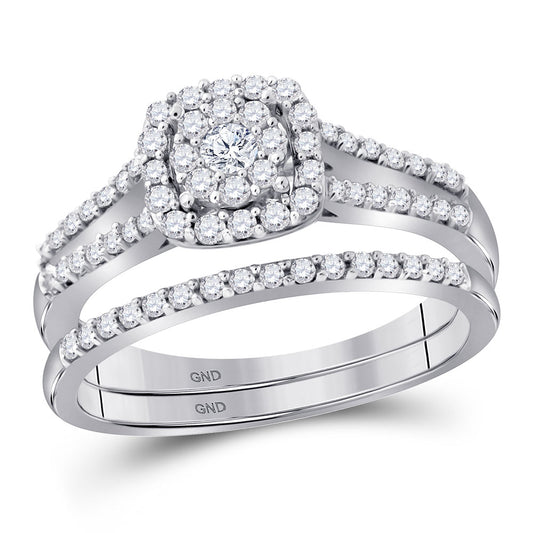 10KT WHITE GOLD ROUND DIAMOND BRIDAL WEDDING RING BAND SET 1/2 CTTW