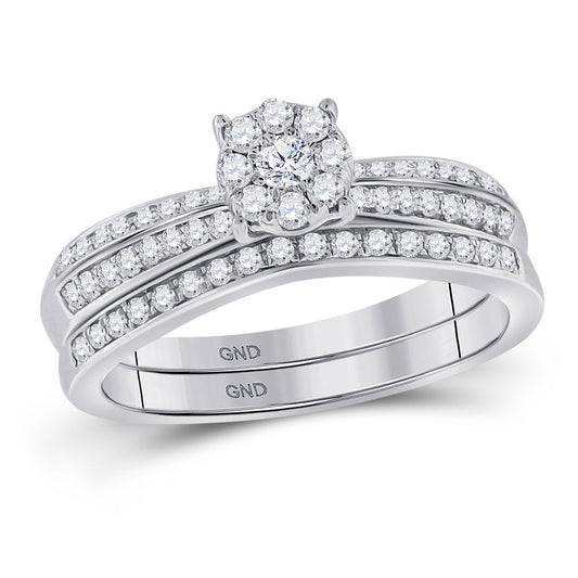 10KT WHITE GOLD ROUND DIAMOND BRIDAL WEDDING RING BAND SET 1/2 CTTW