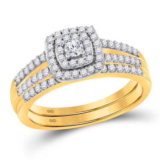 10KT YELLOW GOLD ROUND DIAMOND SPLIT-SHANK BRIDAL WEDDING RING BAND SET 1/2 CTTW