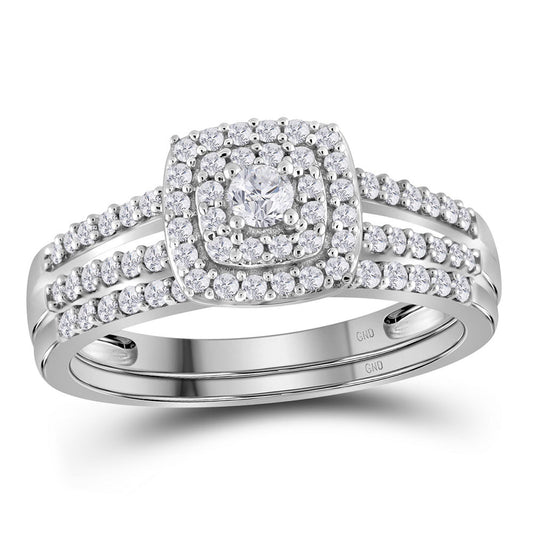 10KT WHITE GOLD ROUND DIAMOND SPLIT-SHANK BRIDAL WEDDING RING BAND SET 1/2 CTTW