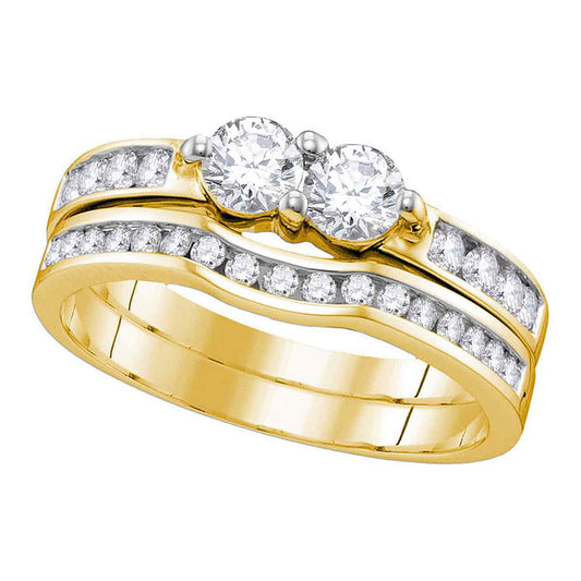 10KT YELLOW GOLD ROUND DIAMOND 2-STONE BRIDAL WEDDING RING BAND SET 1/2 CTTW