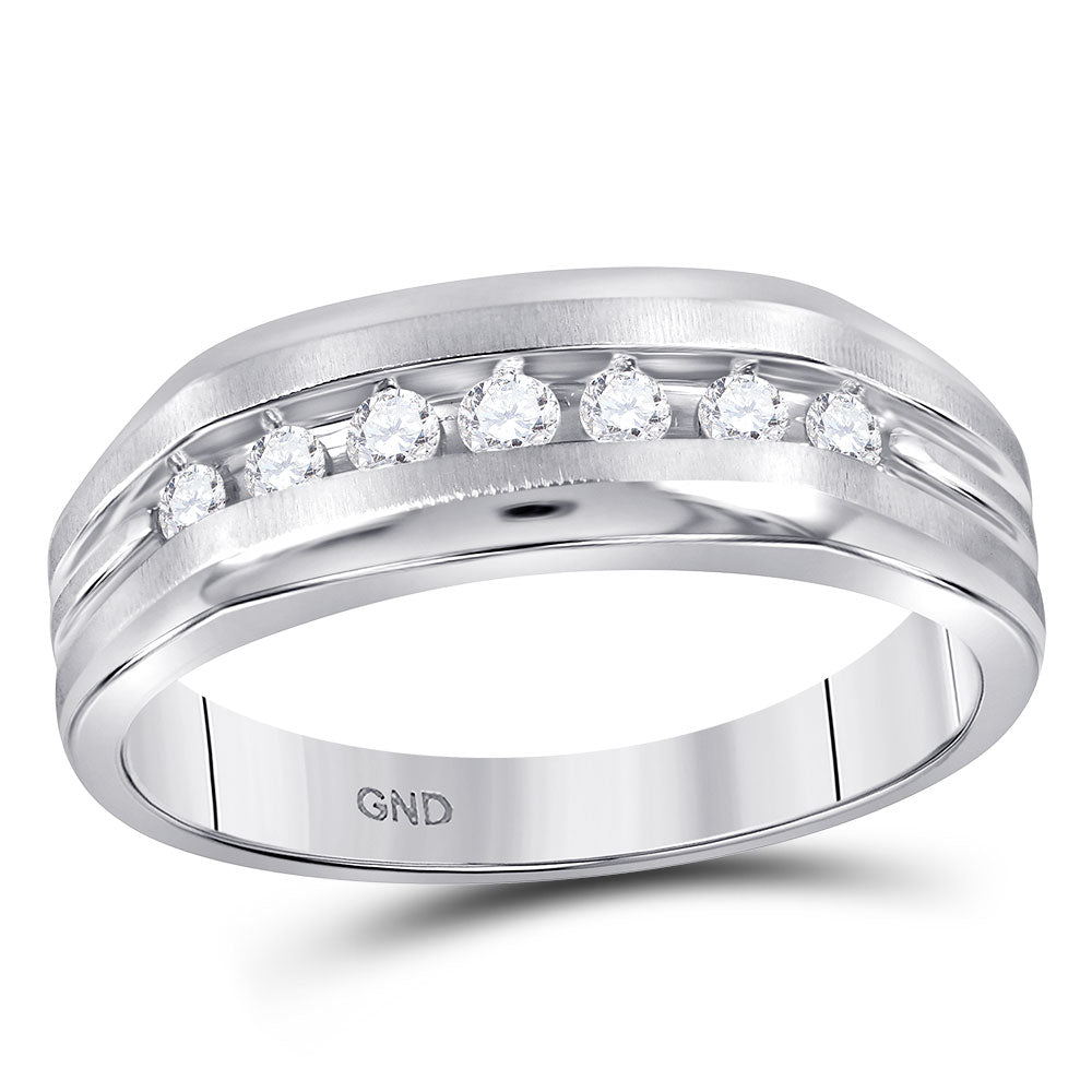 10KT WHITE GOLD MENS ROUND DIAMOND WEDDING SINGLE ROW BAND RING 1/4 CTTW