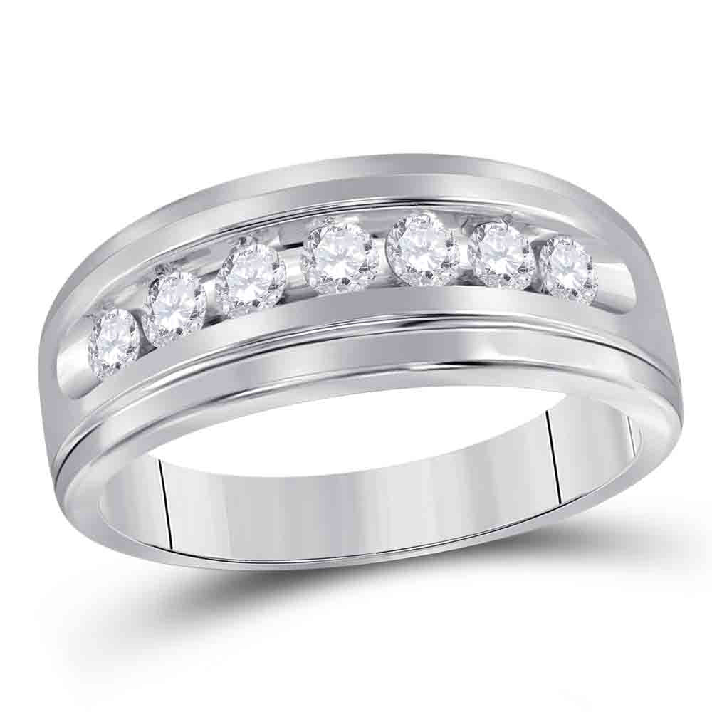 10KT WHITE GOLD MENS ROUND DIAMOND WEDDING SINGLE ROW BAND RING 1/2 CTTW