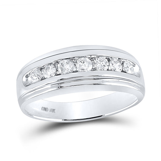 10KT WHITE GOLD MENS ROUND DIAMOND WEDDING CHANNEL-SET BAND RING 3/4 CTTW
