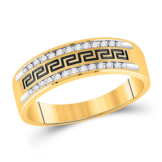 14KT YELLOW GOLD MENS ROUND DIAMOND GRECCO WEDDING BAND RING 1/4 CTTW