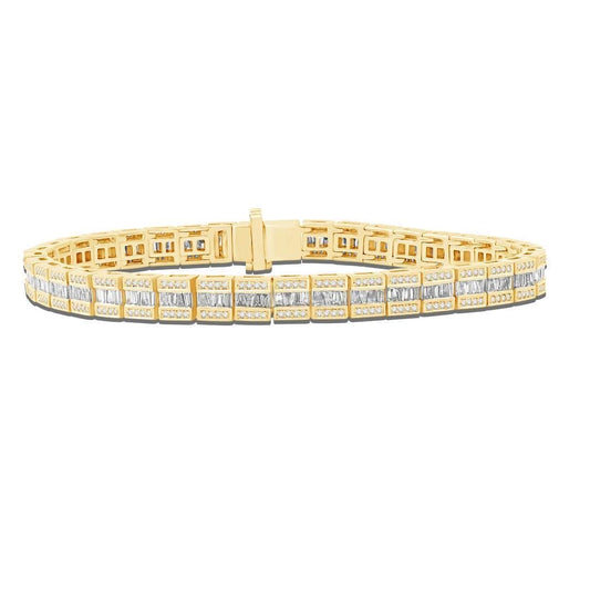 10KT Yellow Gold 4.53 Carat Round and Baguette Diamond Statement Mens Bracelet (8 INCH)-1132021-YG
