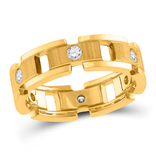 14KT YELLOW GOLD MENS ROUND DIAMOND LINK CHAIN WEDDING BAND RING 1/2 CTTW