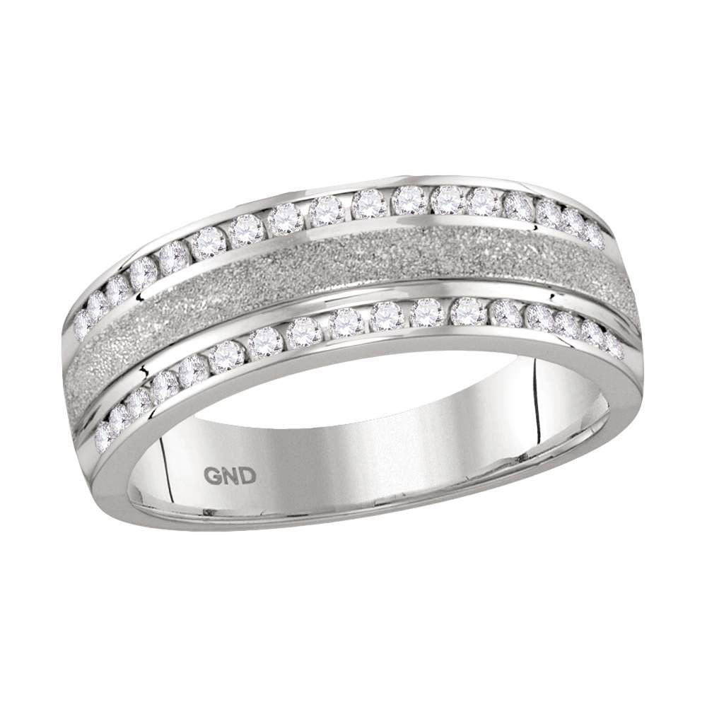 14K WHITE GOLD MENS ROUND DIAMOND GRECCO WEDDING ANNIVERSARY BAND 1/2 CTTW