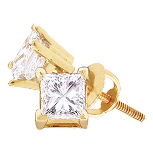 14KT YELLOW GOLD WOMENS PRINCESS DIAMOND SOLITAIRE EARRINGS 1/2 CTTW