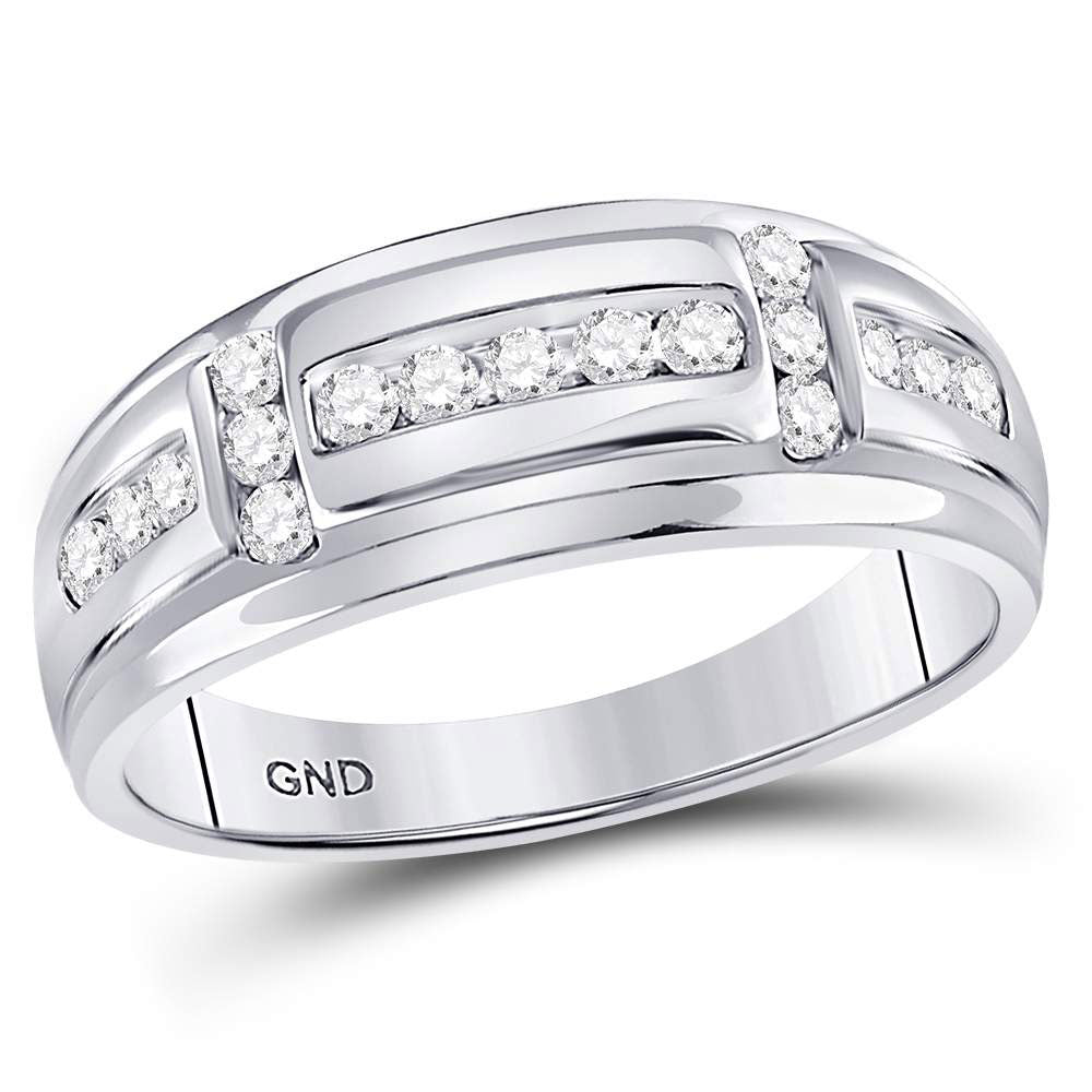 10KT WHITE GOLD MENS ROUND DIAMOND CHANNEL-SET WEDDING BAND RING 1/2 CTTW