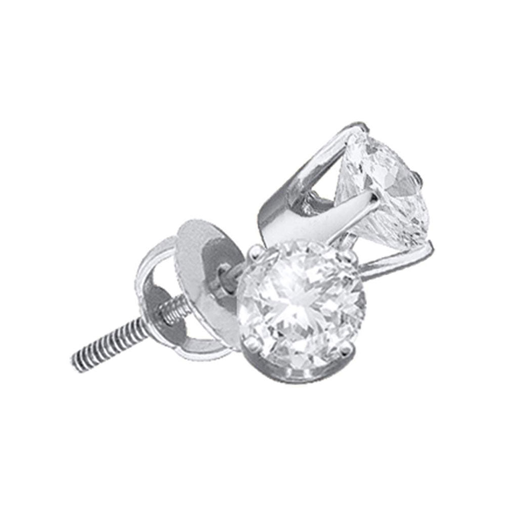 14KT WHITE GOLD UNISEX ROUND DIAMOND SOLITAIRE STUD EARRINGS 1-3/8 CTTW